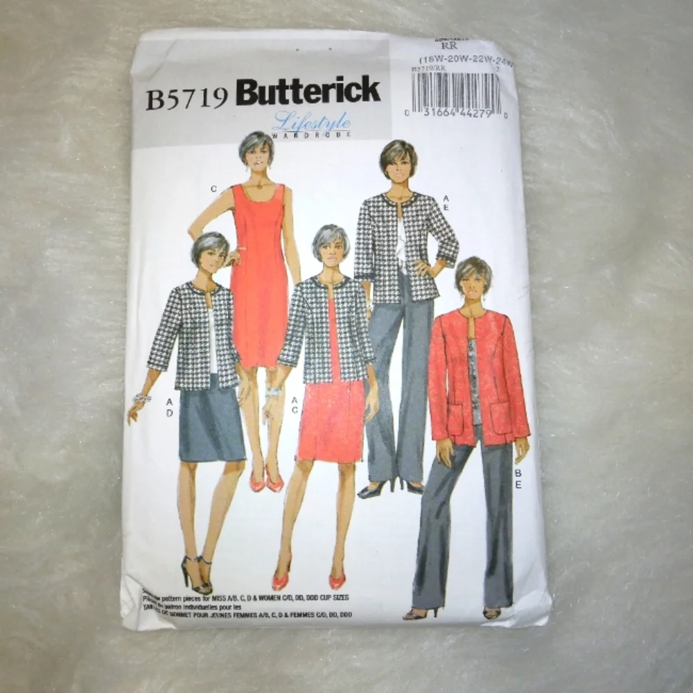 BUTTERICK B5719 Sz 18W-24W Lifestyle Wardrobe Jackets, Dress, Skirt, Pants